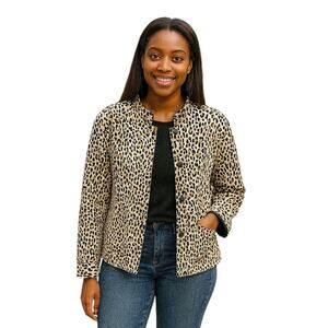 Chico’s Reversible Linen Jacket Leopard Print & Black Snap Front Size 2 (L/XL)
